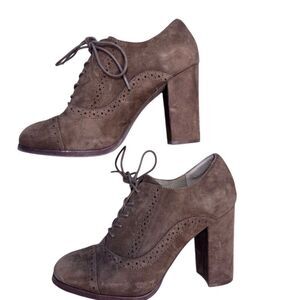 EUC Isola Women's Brown Suede Lace-Up Oxford Heels Size 9.5